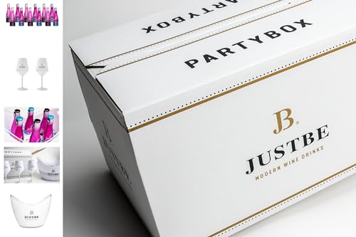 JUSTBE Party-Box 12 Drinks (S) | "Davina Geiss edition" I 1xSektkühler und 2x Sektgläser Plastik I Geschenke-Set Rosé Sekt + Alkoholfeier Piccolo von just be