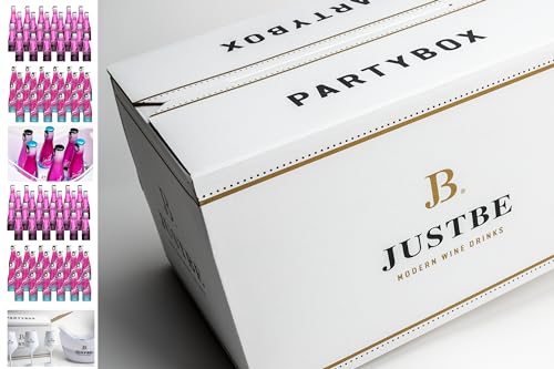 JUSTBE Party-Box 96 Drinks (XL) | "Davina Geiss edition" I 1xSektkühler und 4x Sektgläser Plastik I Geschenke-Set Rosé Sekt + Alkoholfeier Piccolo von just be