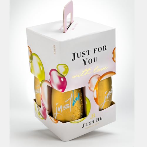 JustBe Geschenkset Alkoholfrei | Piccolo frizzante l Alkoholfreier Piccolo 4 x 0,2l - Geschenkbox, Mitbringsel (Gold, White Edition) von just be