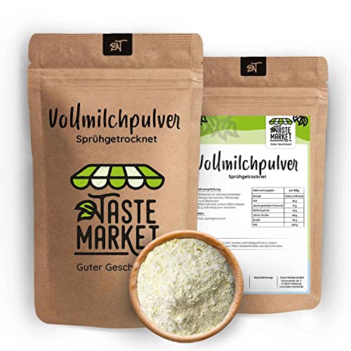 2 x 200 g Vollmilchpulver | 26% Fett | Trockenmilch sprühgetrocknet | Milchpulver Vollmilch | Ideal für Reisen & Notfallreserve von TASTE MARKET Guter Geschmack