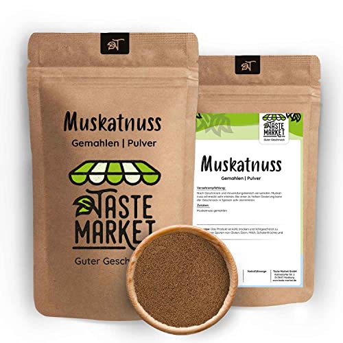 5 kg Muskatnuss gemahlen | Muskat Pulver | Ganze Muskatnüsse gemahlen | gerieben | aromatisches Gewürz 5000 g von TASTE MARKET Guter Geschmack