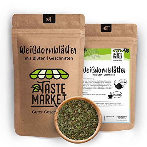 1 kg Weißdornblätter mit Blüten GRÖSSENAUSWAHL – geschnitten und getrocknet – 100% natürlich – Teezubereitung von TASTE MARKET Guter Geschmack