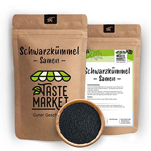 2 x 100 g Schwarzkümmel Samen | rein Schwarz Kümmel Samen Saat schwarz | nigella sativa | Schwarzkümmelsamen 200 g von TASTE MARKET Guter Geschmack