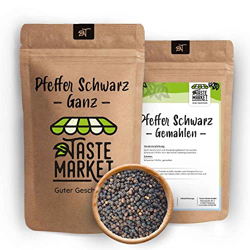 200 g Pfeffer ganz schwarz | Ganze Pfefferkörner | Black Pepper | Schwarzer Pfeffer ganz | Pfeffermühlen geeignet von TASTE MARKET Guter Geschmack