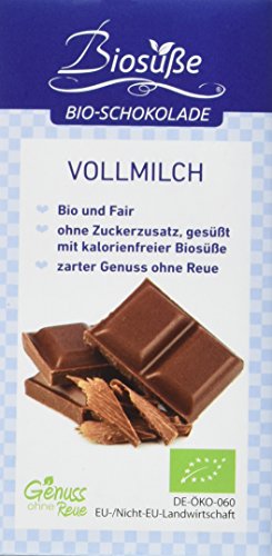 BIOSÜSSE Genuss ohne Reue Schokolade Vollmilch, 4er Pack (4 x 40 g) von kalorienfreie Biosuße