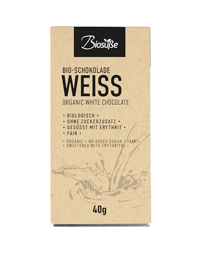 BIOSÜSSE Genuss ohne Reue Schokolade weiß, 4er Pack (4 x 40 g) von kalorienfreie Biosuße