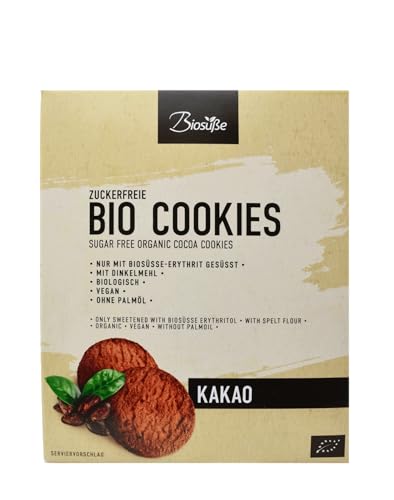 Biosüße Bio Cookies Kakao 135g, zuckerfrei, vegan, mit Dinkelmehl und Kakao. Gesüßt mit Bio Erythrit. Ohne Stevia und künstliche Zusätze von kalorienfreie Biosuße