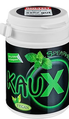 kauX Xylitol Zahnpflege-Kaugummi ohne Aspartam, Spearmint (60g=40 Stück pro Dose) von kauX