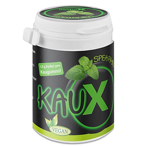 kauX Xylitol Zahnpflege-Kaugummi ohne Aspartam, Spearmint (60g=40 Stück pro Dose) von kauX