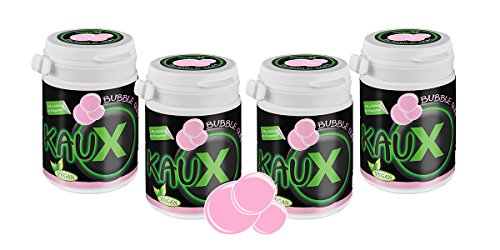 kauX Xylitol Zahnpflege-Kaugummi ohne Aspartam, 4'er Pack Bubble Gum (60g=40 Stück pro Dose) von kauX