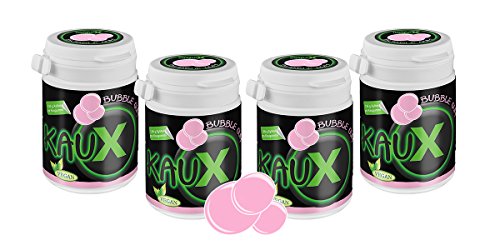 kauX Xylitol Zahnpflege-Kaugummi ohne Aspartam, 4'er Pack Bubble Gum (60g=40 Stück pro Dose) von kauX