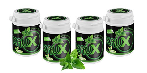 kauX Xylitol Zahnpflege-Kaugummi ohne Aspartam, 4'er Pack Peppermint (60g=40 Stück pro Dose) von kauX
