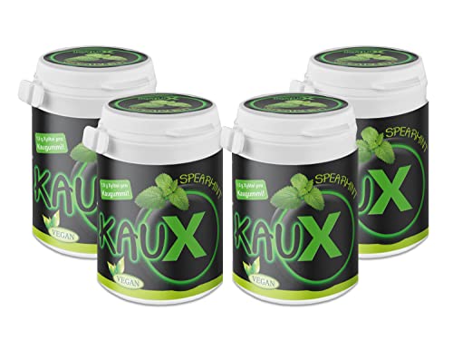 kauX Xylitol Zahnpflege-Kaugummi ohne Aspartam, 4'er Pack Spearmint (60g=40 Stück pro Dose) von kauX