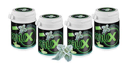 kauX Xylitol Zahnpflege-Kaugummi ohne Aspartam, 4'er Pack Wintergreen (60g=40 Stück pro Dose) von kauX