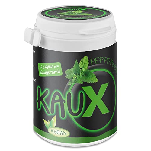 kauX Xylitol Zahnpflege-Kaugummi ohne Aspartam, Peppermint (60g=40 Stück pro Dose) von kauX