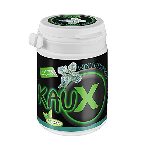 kauX Xylitol Zahnpflege-Kaugummi ohne Aspartam, Wintergreen (60g=40 Stück pro Dose) von kauX