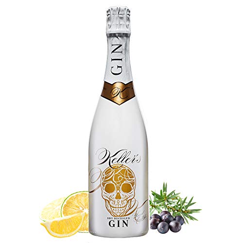 Keller’s Dry Distilled Gin (1 x 0,7 l), vielseitiger Premium Gin aus 66 Botanicals - 40% vol. Alkohol - im Champagner Flaschen Design von Keller&Friends