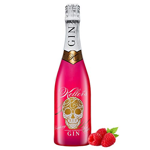 Keller’s Raspberry Distilled Gin (1 x 0,7 l), vielseitiger Premium Gin aus 66 Botanicals mit fruchtiger Himbeere – 35% vol. Alkohol - im Champagner Flaschen Design von Keller&Friends