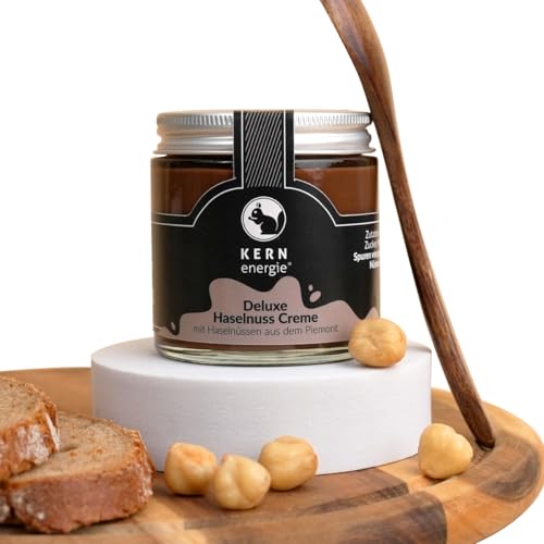 KERNenergie Deluxe Haselnusscreme - Cremiger Brotaufstrich aus Hochwertigen Haselnüssen - Ohne Palmöl - Ideal auch für Desserts und als Topping - Premium Nusscreme 120g (120g, Deluxe Haselnuss Creme) von kern-energie
