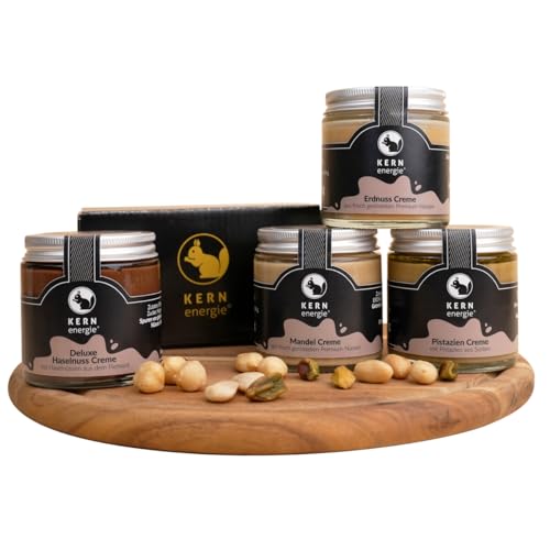 KERNenergie Nusscreme-Set - Pistaziencreme, Mandelcreme, Erdnusscreme & Deluxe Haselnuss Creme - ohne Palmöl - Ideal als Brotaufstrich, für Desserts oder als Topping - Premium Nusscreme 4x120g KERNenergie Nusscreme-Set - Pistaziencreme, Mandelcreme, Erdnusscreme & Deluxe Haselnuss Creme - ohne Palmöl - Ideal als Brotaufstrich, für Desserts oder als Topping - Premium Nusscreme 4x120g von kern-energie