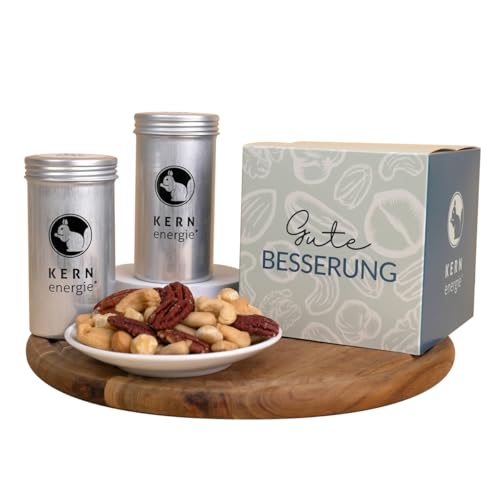 KERNenergie Nussgeschenk Set - Geschenkidee für Männer und Frauen - frisch geröstete Nussmischungen, sowie gebrannte und schokolierte Nüsse - Passend zu jedem Anlass - 4x90g (Gute Besserung) von kern-energie