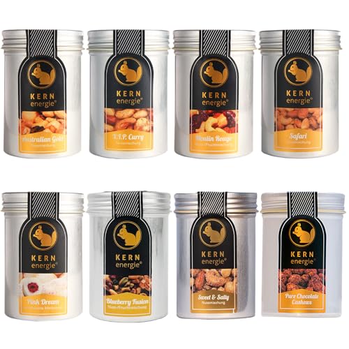 KERNenergie Probier-Set: Nuss-Mischung - Manufaktur - Nüsse, Schoko-Nüsse und getrocknete Früchte in einer Geschenk-Box - Edle Geschenk-Idee - 8x 60g KERNenergie Probier-Set: Nuss-Mischung - Manufaktur - Nüsse, Schoko-Nüsse und getrocknete Früchte in einer Geschenk-Box - Edle Geschenk-Idee - 8x 60g von kern-energie