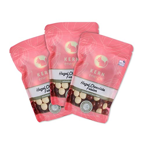 KERNenergie Schokolierte Haselnüsse 3er Flowpack Hazel Chocolate Fusion - Schokonüsse mit Vollmilch-, Zartbitter- und Weißer Schokolade, schokolierte Haselnüsse - 750g von kern-energie