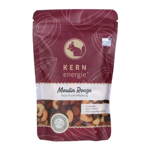 Nuss-Frucht Mix Moulin Rouge im Flowpack - Exotische Würze und hochwertige Zutaten auskombiniert Cashewkerne, blanchierte Erdnüsse, Erdnüsse mit Haut und Macadamias - 1 Pack von kern-energie