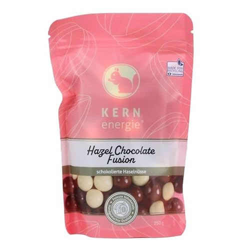 KERNenergie Schokolierte Haselnüsse im Flowpack Hazel Chocolate Fusion - Schokonüsse mit Vollmilch-, Zartbitter- und Weißer Schokolade - Schoko Nüsse im wieder verschließbaren Frischebeutel, 250g von kern-energie