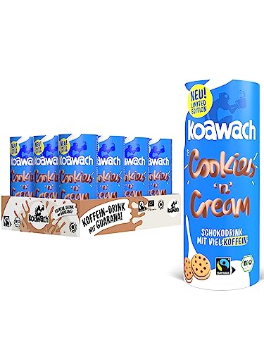 koawach Schoko Drink in versch. Geschmacksrichtungen – Trinkschokolade Koffein Kakao Getränk Dose Guarana Schokolade Energy Drink Bio Fairtrade (12 x 235 ml) (12 x 235ml, Cookies & Cream) von koawach