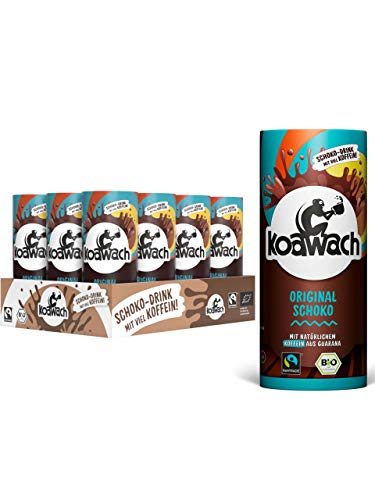 koawach Drink Original Schoko Trinkschokolade – Koffein Kakao Getränk Dose Guarana Schokolade weniger Zucker Schoko Energy Drink Bio Fairtrade (12 x 235 ml) von koawach