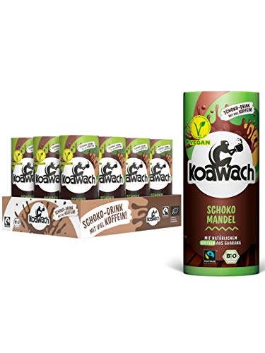 koawach Drink Schoko Mandel Trinkschokolade – Kakao Koffein Getränk Dose Guarana Schokolade Vegan weniger Zucker Schoko Energy Drink Bio Fairtrade (12 x 235 ml) von koawach
