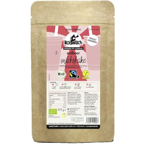 koawach Erdbeere Milchshake Pulver 375g - Bio, Vegan, Fairtrade - mit Koffein aus Guarana - Erdbeerig Frisch - Ideal für Shakes und Smoothies - Fruchtig und Erfrischend (ca. 19 Portionen) koawach Erdbeere Milchshake Pulver 375g - Bio, Vegan, Fairtrade - mit Koffein aus Guarana - Erdbeerig Frisch - Ideal für Shakes und Smoothies - Fruchtig und Erfrischend (ca. 19 Portionen) von koawach