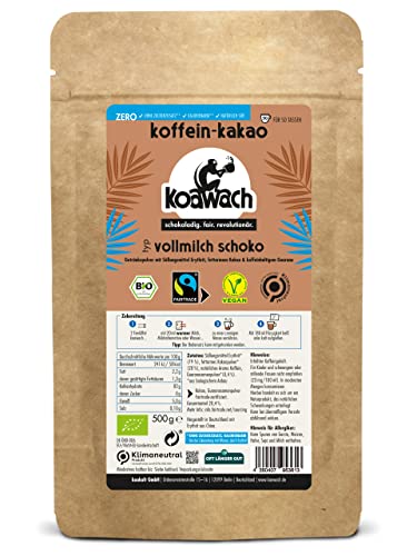 koawach Vollmilch Schoko – zuckerfreie Trinkschokolade mit Koffein aus Guarana, Bio und Fairtrade Kakao ohne Zucker – kaloriearm und vegan – natürliche Süße aus Erythrit – der leckere Energie Kick von koawach