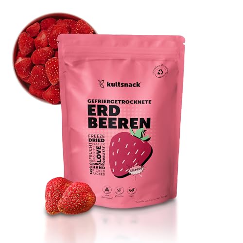 KULTSNACK Gefriergetrocknete Erdbeeren 250 g– Gefriergetrocknete Früchte – Als Snack & für Müslis – Süßigkeiten Ersatz – ohne Zuckerzusatz – Pure Frucht (Vegan, Glutenfrei) von kultsnack