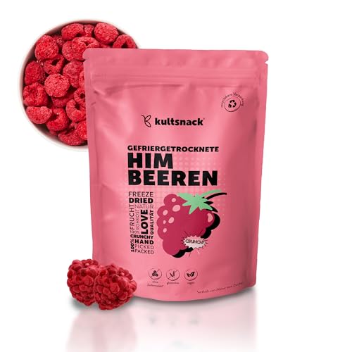 Kultsnack Gefriergetrocknete 75g Himbeeren - Bester Premium Qualität – Getrocknete Ganze Beeren – Perfekt als Müsli und Bowl Topping – Ohne Zucker, Ohne Konservierungsstoffe (Vegan, Glutenfrei) von kultsnack