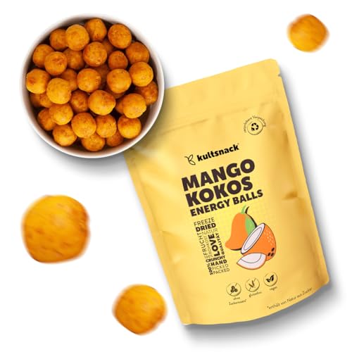 Kultsnack Mango Kokos Frucht Kugeln – 1000 g – Für Kinder – Energy Balls in Bester Premium Qualität – Außergewöhnliche Snacks und Zuckerfreie Süßigkeiten – Ohne Zusätze von kultsnack