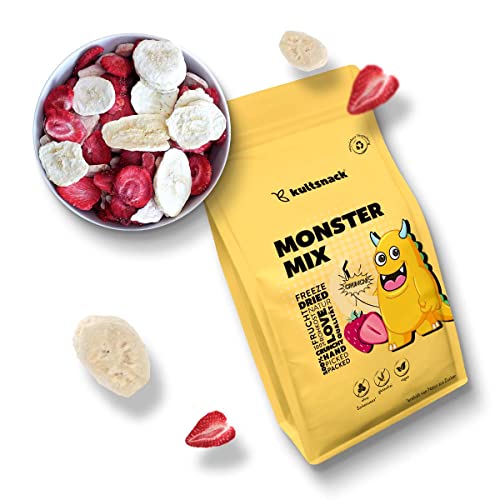 Kultsnack Monster Mix 200g – Für Kinder – Gefriergetrocknete Erdbeeren und Bananen – Frucht Chips – Snack für Unterwegs – Ohne Zusätze – Ohne Zucker – Ungeschwefelt (Glutenfrei) von kultsnack