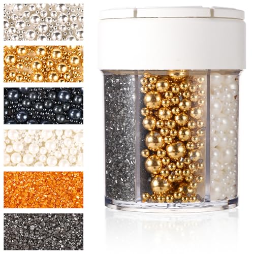 Perlzuckerstreusel Gemischt, 190g Streusel Tortendeko Gold Silber Weiß Schwarz Streusel Perlen Torten Perlen Kuchenstreusel für Cupcakes Eis Kekse Backzubehör Perlzuckerstreusel Gemischt, 190g Streusel Tortendeko Gold Silber Weiß Schwarz Streusel Perlen Torten Perlen Kuchenstreusel für Cupcakes Eis Kekse Backzubehör von lasuroa