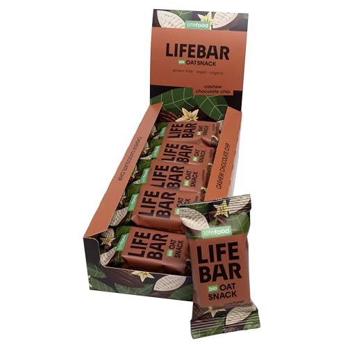 Lifefood Lifebar Haferriegel, Hafer Riegel, Haferflocken Riegel, Hafer Snack Cashew Chocolate Chip BIO Vegan Lactosefrei Glutenfrei - 15er Pack (15 x 40 g) (Cashew Chocolate Chip) von lifefood