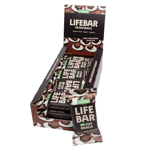 Lifefood Lifebar Haferriegel, Hafer Riegel, Haferflocken Riegel, Hafer Snack BIO Vegan Lactosefrei Glutenfrei - 15er Pack (15 x 40 g) (Dunkle Schokolade Haselnuss) von lifefood