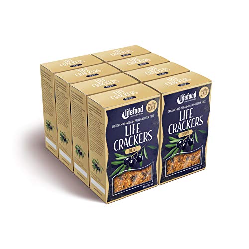 Lifefood, Life Crackers - Black Olive Kräcker, Rohkost, Vegan, Bio, Glutenfrei, Ohne Zuckerzusatz, Quelle für Omega 3, Biologisch angebaut - 8er Pack (8 x 90g) von lifefood