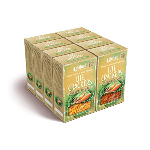 Lifefood, Life Crackers - Sauerkraut & Buckwheat Kräcker, Rohkost, Vegan, Bio, Glutenfrei, Ohne Zuckerzusatz, Quelle für Omega 3, Biologisch angebaut - 8er Pack (8 x 90 g) von lifefood