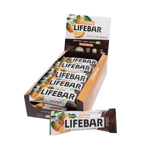 Lifefood Lifebar InChoco Riegel RAW BIO Energieriegel mit Schoko-Überzug, Rohkost, Vegan, Bio, Glutenfrei, Ohne Zuckerzusatz, Roh, Biologisch angebaut - 15er Pack (15 x 40 g) (Orange) von lifefood