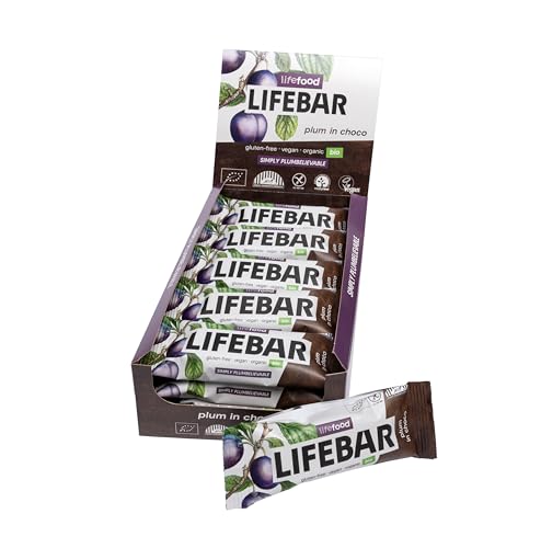 Lifefood Lifebar InChoco Riegel RAW BIO Energieriegel mit Schoko-Überzug, Rohkost, Vegan, Bio, Glutenfrei, Ohne Zuckerzusatz, Roh, Biologisch angebaut - 15er Pack (15 x 40 g) (Pflaume) von lifefood