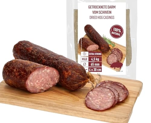 Schweinedarm Naturdarm für Wurst Premium für hausgemachte Würstchen für Bratwurst, Roster, Bockwurst, Frischbrater, Knacker, BBQ-Wurst Bratwurstdarm (Getrocknete 65 mm, 30 cm - 4 Stk.) von lilawelt24
