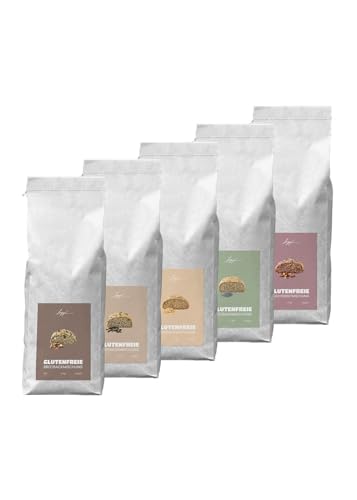 Loggä Glutenfreies Brot, 5er Probierpaket (5x2000g), Brotbackmischung, Eiweißbrot, Bio, Vegan, Keto, 1xNuss, 1x,Kernig, 1xFein, 1xFruchtig, 1xLower Carb von loggä