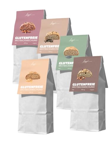 Loggä Glutenfreies Brot, 5er Probierpaket (5x400g), Brotbackmischung, Eiweißbrot, Bio, Vegan, Keto, 1xNuss, 1x,Kernig, 1xFein, 1xFruchtig, 1xLower Carb von loggä