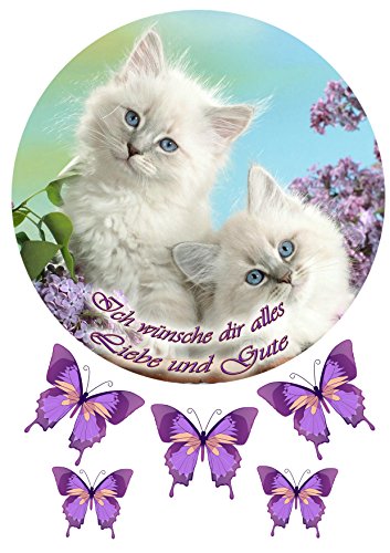 Katze mit Blume №2 Tortenaufleger,Geburtstag,Tortendeko 20см von lrsweetdesign
