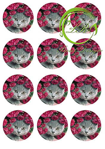 Katze mit Blume №3 12 St. Muffinaufleger, Tortenaufleger,Geburtstag, von lrsweetdesign
